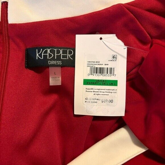 Kasper Sheath Dress Long Sleeve Color Block Faux Wrap Mid-Length Red & White NWT - Picture 8 of 9